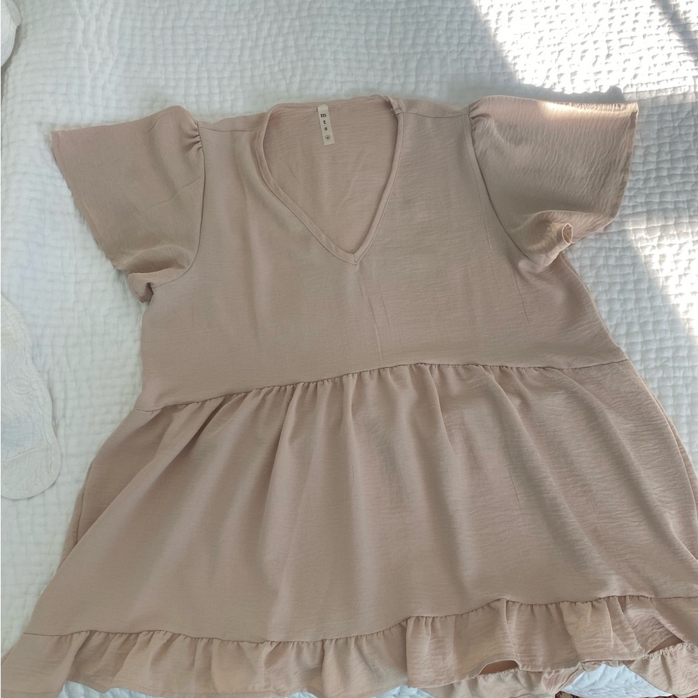 MTS Cream Ruffle Hem Blouse